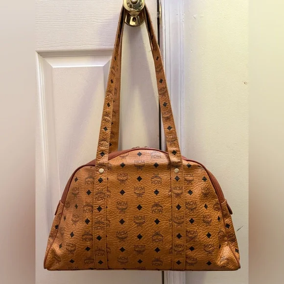 MCM Dome Satchel Shoulder Bag Monogram Vintage XL Authentic Double Zip - Picture 2 of 16